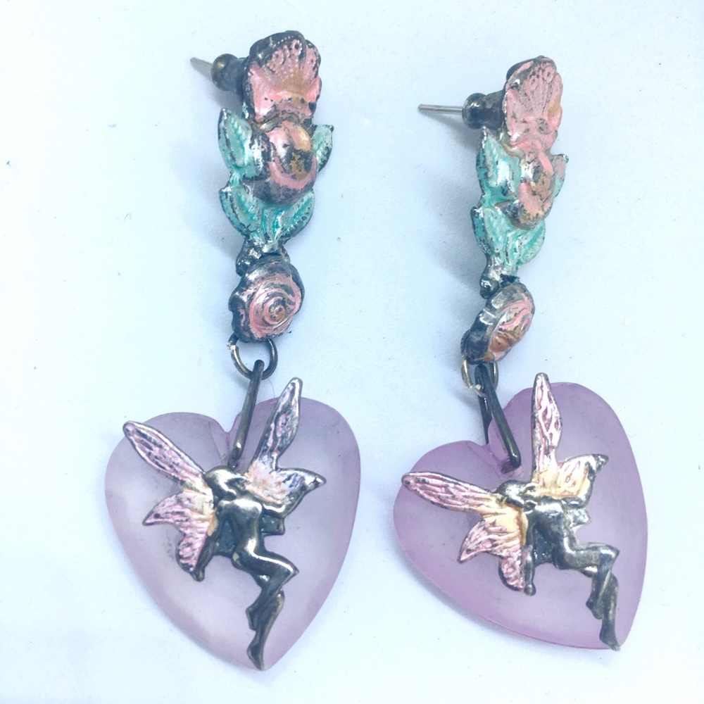 RARE Vintage Fairy Heart Earrings Fantasy